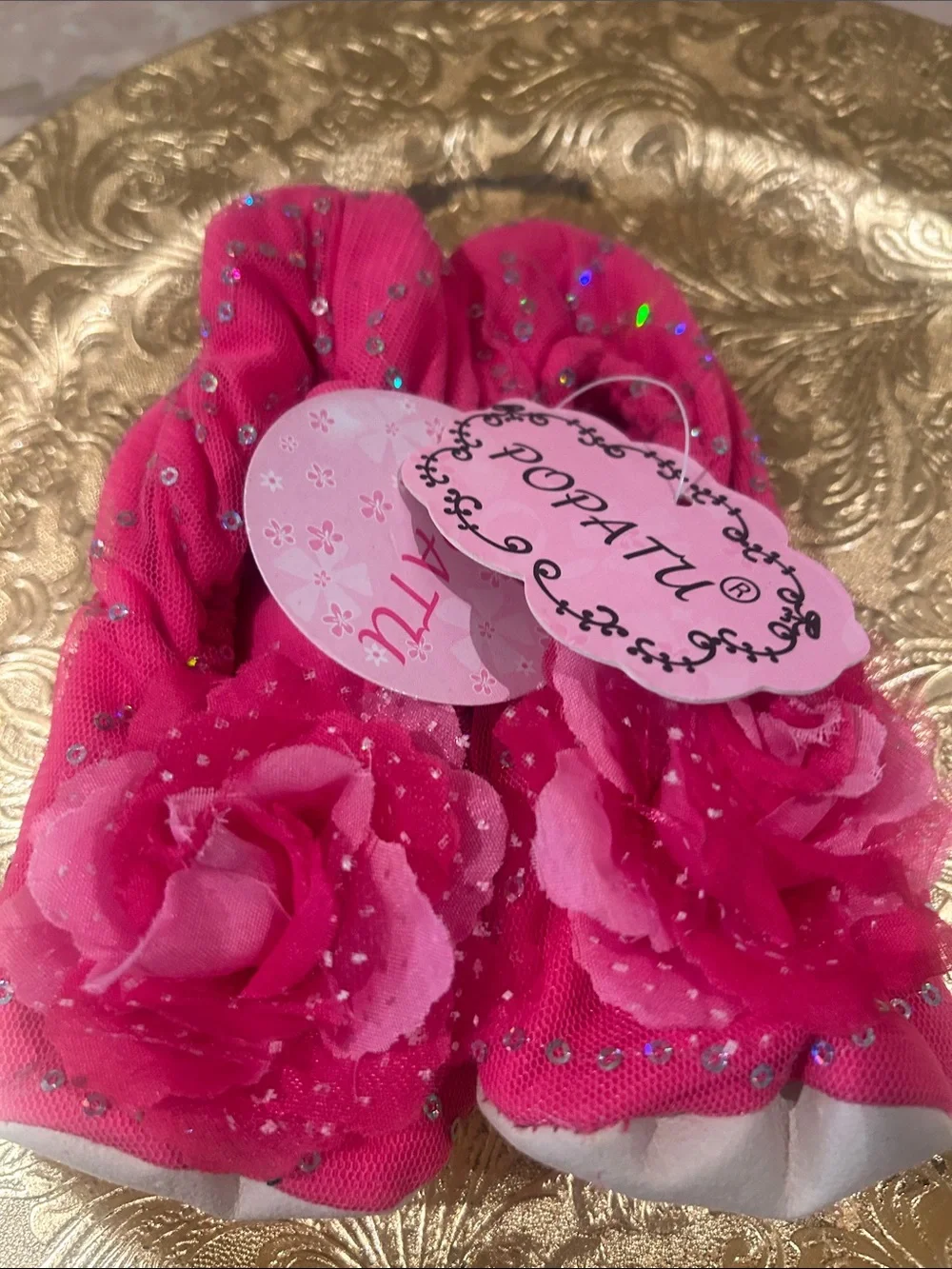 NWT Popatu Hot Pink Glitter Slippers Small